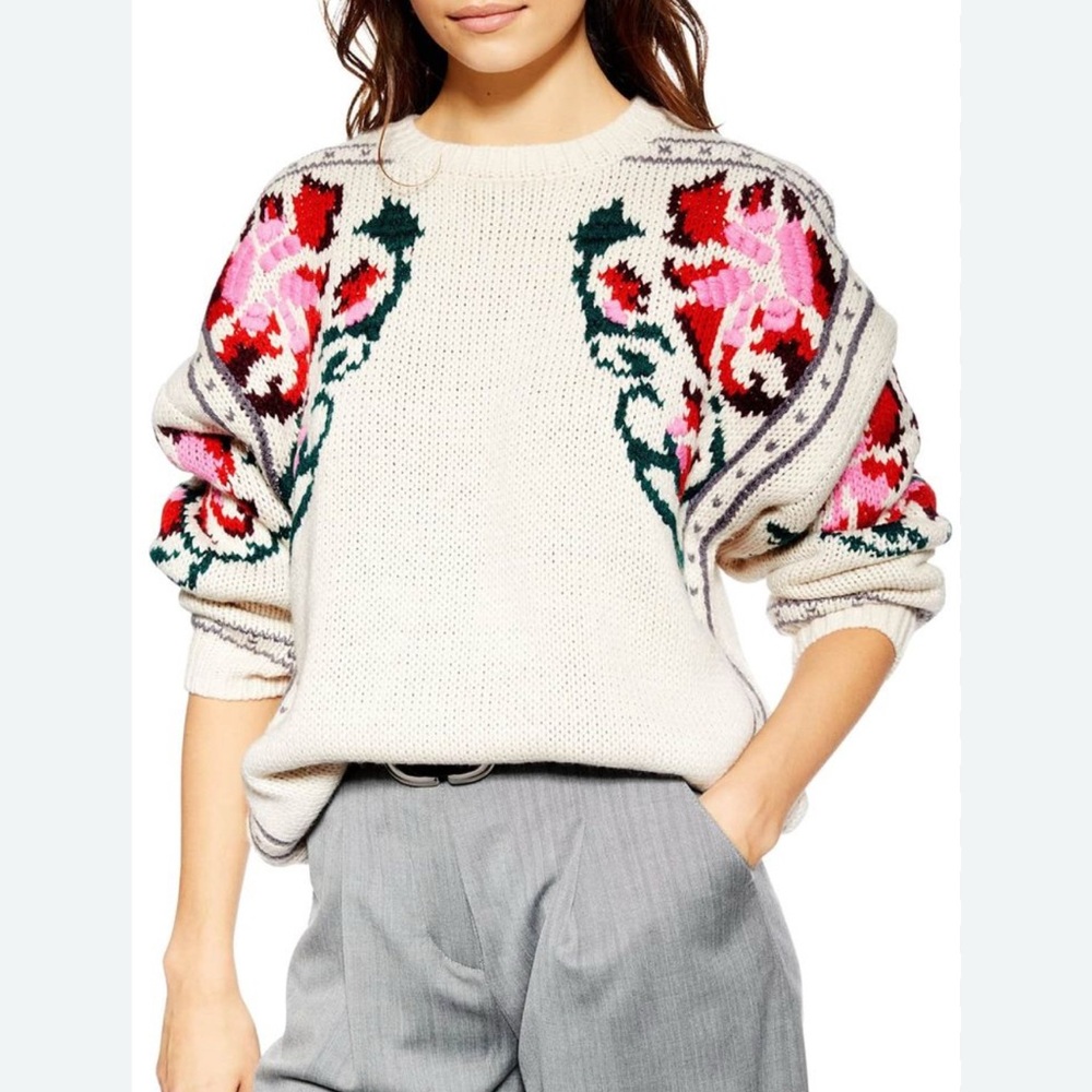 TOPSHOP crew neck floral sweater- size 8